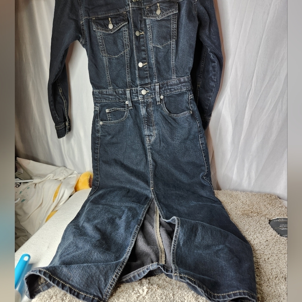 Women's Long Sleeve Denim Maxi Dress - Universal Thread Black Wash 0 - Picture 3 of 15